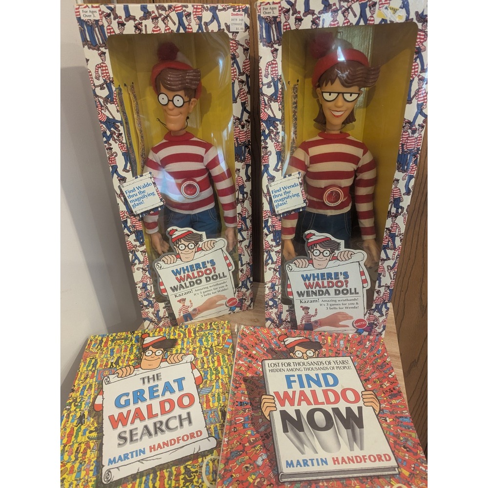 Vintage 1991 Mattel Where's Waldo & Wenda 18" Doll Set New In Box & Bonus Books